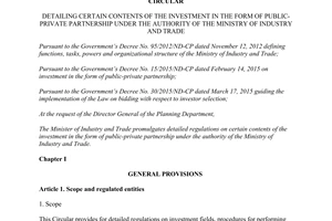 Circular 38/2015/TT-BCT investment form public private partnership