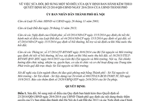 Quyết định 32/2015/QĐ-UBND sửa đổi quy định kèm theo Quyết định 23/2014/QĐ-UBND Hà Nội