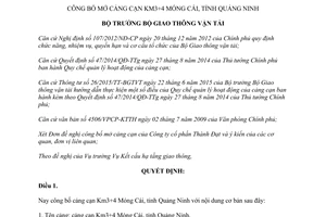 Quyết định 3882/QĐ-BGTVT công bố cảng cạn Km3 4 Móng Cái tỉnh Quảng Ninh 2015