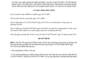 Quyết định 33/2015/QĐ-UBND sửa đổi Quy chế tổ chức tuyển dụng công chức xã phường thị Đắk Lắk