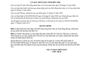 Quyết định 28/2015/QĐ-UBND Quy chế phối hợp hoạt động phòng chống bạo lực gia đình Bến Tre