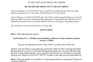 Quyết định 1615/QĐ-BTTTT thừa nhận phòng thử nghiệm Curtis Straus LLC US0106