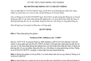 Quyết định 1613/QĐ-BTTTT thừa nhận phòng thử nghiệm Northwest EMC Hillsboro Lab US0017 2015