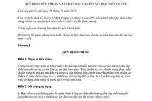 Thông tư 116/2015/TT-BQP tiêu chuẩn vật chất hậu cần học viên cơ yếu