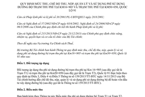 Thông tư 150/2015/TT-BTC quản lý phí sử dụng đường bộ trạm thu phí tại Km16 905 Km50 050 Quốc lộ 91