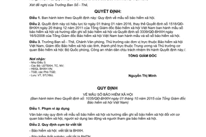 Quyết định 1035/QĐ-BHXH mẫu sổ bảo hiểm xã hội