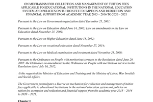 Decree No. 86/2015/ND-CP fee exemption and reduction and financial support from academic