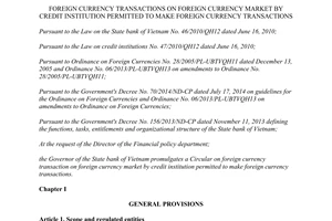Circular No. 15/2015/TT-NHNN foreign currency transactions on foreign currency market by credit institution