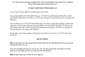 Quyết định 3604/QĐ-UBND Quy định tiêu chí cánh đồng lớn lĩnh vực trồng trọt Long An 2015