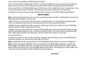 Quyết định 3426/QĐ-UBND khu vực cấm neo đậu tàu thuyền khai thác nuôi trồng thủy sản Bình Định