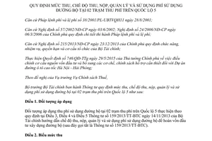 Thông tư 153/2015/TT-BTC thu nộp quản lý sử dụng phí sử dụng đường bộ trạm thu phí trên quốc lộ 5