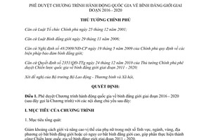Quyết định 1696/QĐ-TTg phê duyệt Chương trình hành động quốc gia về bình đẳng giới 2016 2020