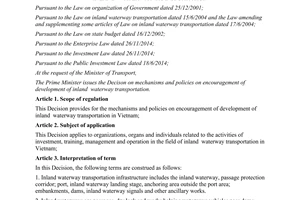 Decision No. 47/2015/QD-TTg development of inland  waterway transportation