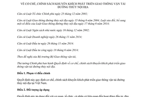 Quyết định 47/2015/QĐ-TTg chính sách khuyến khích phát triển giao thông vận tải đường thủy nội địa