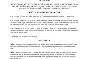 Quyết định 2019/QĐ-UBND thủ tục hành chính thuộc thẩm quyền ủy ban nhân dân Thừa Thiên Huế 2015