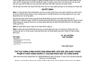 Quyết định 2695/QĐ-BKHCN thủ tục hành chính thuộc chức năng quản lý bộ khoa học công nghệ 2015
