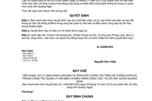 Quyết định 1440/QĐ-SXD tiếp nhận xử lý ban hành văn bản trao đổi thông tin trên eOffice Quảng Ngãi 2015