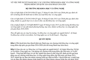 Quyết định 2686/QĐ-BKHCN danh mục chương trình khoa học công nghệ trọng điểm cấp quốc gia 2015