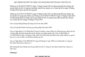 Văn bản hợp nhất 06a/VBHN-BGTVT Thông tư  công tác bảo đảm chuyến bay chuyên cơ 2015