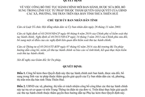 Quyết định 2020/QĐ-UBND thủ tục hành chính lĩnh vực tư pháp Thừa Thiên Huế 2015