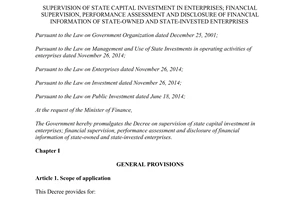 Decree No. 87/2015/NĐ-CP financial supervision and disclosure of financial information of state-owned