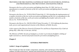Circular No. 48/2015/TT-BCA fire fighting clothing night watch forces fire prevention fighting forces