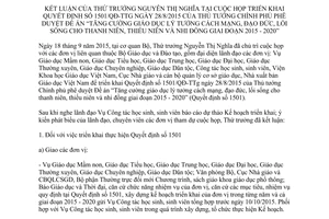 Thông báo 873/TB-BGDĐT kết luận thứ trưởng lý tưởng cách mạng đạo đức lối sống thanh thiếu niên nhi đồng 2015 2020