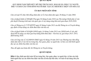 Quyết định 46/2015/QĐ-UBND hỗ trợ trưng bày phục vụ người đọc bưu điện văn hóa xã Thừa Thiên Huế