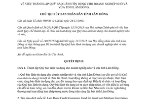 Quyết định 2153/QĐ-UBND thành lập quỹ bảo lãnh tín dụng cho doanh nghiệp nhỏ vừa Lâm Đồng 2015