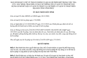 Quyết định 29/2015/QĐ-UBND trách nhiệm phối hợp tra cứu xác minh cấp lý lịch tư pháp Vĩnh Phúc