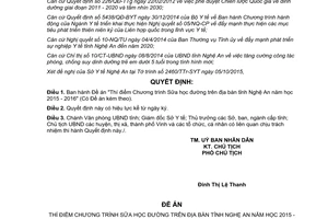 Quyết định 4507/QĐ-UBND.VX Chương trình sữa học đường Nghệ An 2015