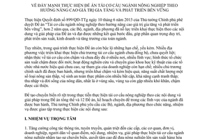 Chỉ thị 26/CT-TTg đề án tái cơ cấu ngành nông nghiệp nâng cao giá trị gia tăng phát triển bền vững