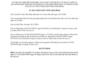 Quyết định 10/2015/QĐ-UBND Quy chế quản lý cảng cá bến cá Thái Bình