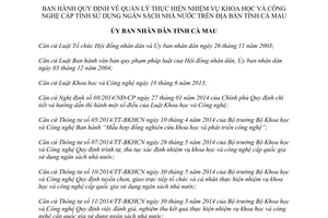 Quyết định 31/2015/QĐ-UBND quản lý nhiệm vụ khoa học cấp tỉnh sử dụng ngân sách Cà Mau