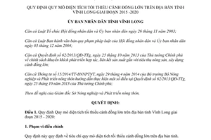 Quyết định 19/2015/QĐ-UBND quy mô diện tích tối thiểu cánh đồng lớn Vĩnh Long
