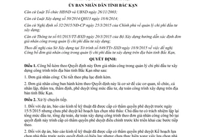 Quyết định 1550/QĐ-UBND đơn giá nhân công quản lý chi phí đầu tư xây dựng công trình Bắc Kạn 2015