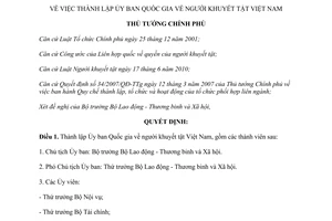 Quyết định 1717/QĐ-TTg thành lập Ủy ban Quốc gia về người khuyết tật Việt Nam