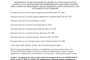 Decree No. 88/2015/ND-CP amendments No. 95/2013/ND-CP administrative violations employment