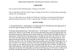 Nghị quyết 72/NQ-CP phiên họp Chính phủ thường kỳ tháng 9 năm 2015