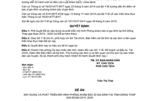Quyết định 1045/QĐ-UBND-HC Đề án phát triển mô hình Phòng khám bác sĩ gia đình Đồng Tháp