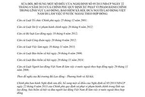 Nghị định 88/2015/NĐ-CP sửa đổi một số điều của Nghị định 95/2013/NĐ-CP