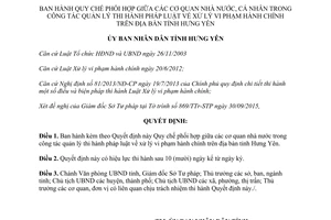 Quyết định 19/2015/QĐ-UBND quản lý thi hành pháp luật về xử lý vi phạm hành chính Hưng Yên
