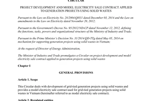 Circular No. 32/2015/TT-BCT model electricity sale contract applied to generation projects using solid wastes