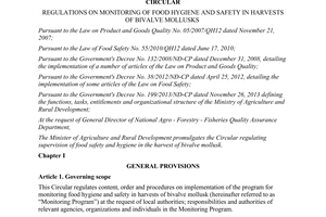 Circular No. 33/2015/TT-BNNPTNT monitoring of food hygiene and safety in harvests of bivalve mollusks