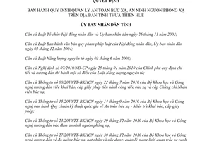 Quyết định 49/2015/QĐ-UBND quản lý an toàn bức xạ an ninh nguồn phóng xạ Thừa Thiên Huế 2015