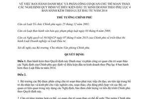 Quyết định 1725/QĐ-TTg Danh mục phân công cơ quan chủ trì soạn thảo Nghị định đầu tư kinh doanh