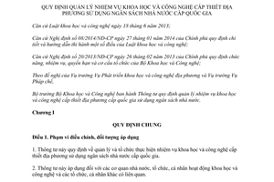 Thông tư 17/2015/TT-BKHCN nhiệm vụ khoa học công nghệ cấp thiết địa phương ngân sách cấp quốc gia