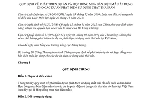 Thông tư 32/2015/TT-BCT Hợp đồng mua bán điện mẫu dự án phát điện sử dụng chất thải rắn