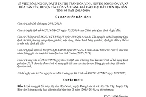 Quyết định 41/2015/QĐ-UBND bổ sung giá đất ở Hòa Vinh Đông Hòa Hòa Tân Tây Tây Hòa Phú Yên
