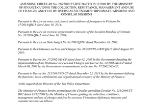 Circular No. 156/2015/TT-BTC amending 236/2009/TT-BTC collection remittance management use charges fees